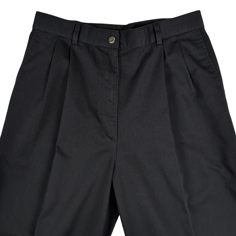 LL Bean Pants Womens 12 Tall Black Double Pleated Chino High Rise Trousers EUC